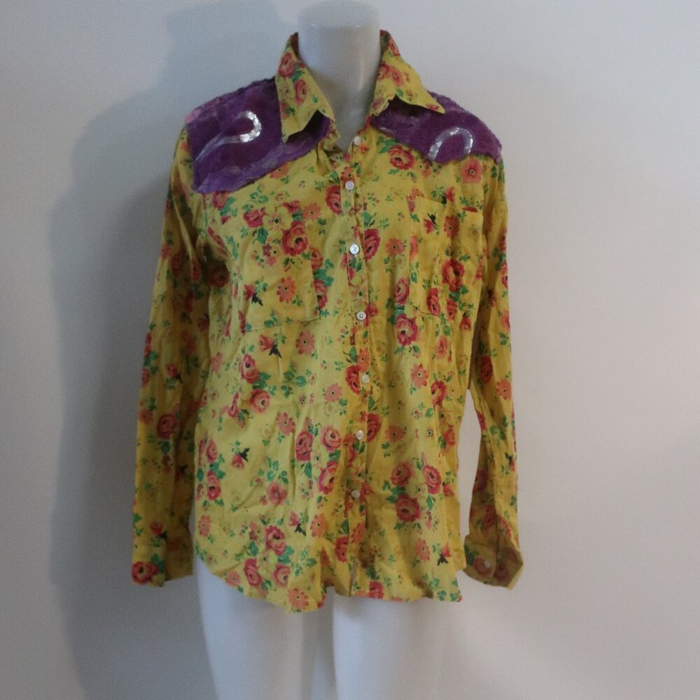NWT Womens The Nu Vintage Yellow Multi (Item-93) Floral Embroidered Blouse Top L